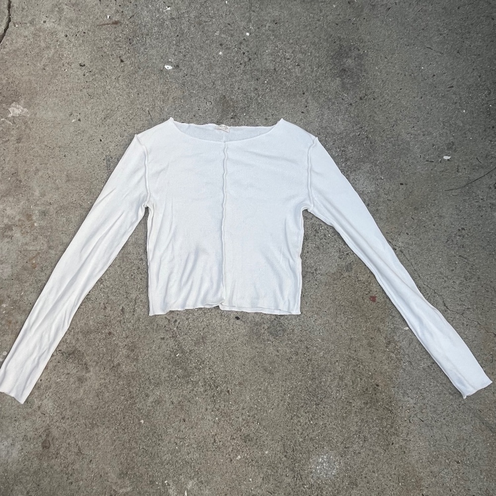 Brandy Melville longsleeve raw edge off the shoulder white NWOT rib cotton soft